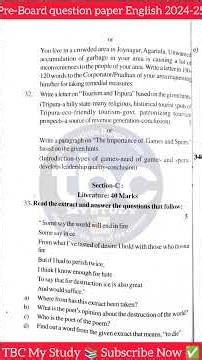 Pre-Board Exam English class 10 question paper 2024-25 / previous year @tbcmystudy