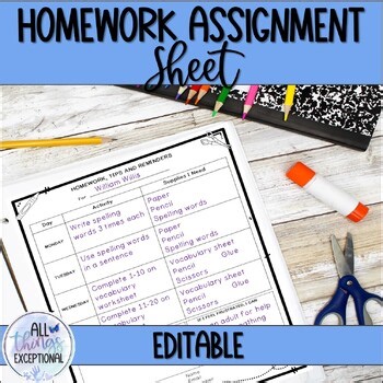 Homework Assignment Sheet | Take Home Folder Insert - Editable