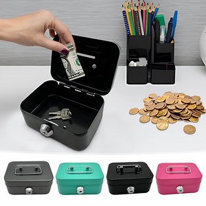 Cash Box,Money Box,Small Safe with Key, Portable Safe Metal Money Box, Small Money Box, Cash Box With Lock And Slot, Metal Cash BoxKey Lock Security Box(Black 4.5*3*2in)