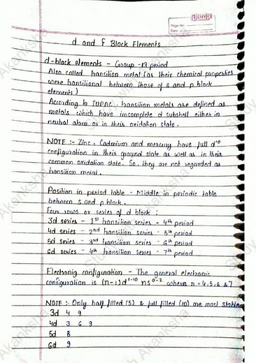 Class 12 chemistry | d and f block elements notes | pdf link in description | CBSE | JEE | NEET