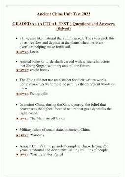 Ancient China Unit Test 2023 GRADED A ACTUAL TEST Questions and Answers Solved