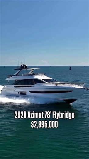🛥️: 2020 Azimut 78' Fly "Transcendence" 📍: Miami, Florida. 🔗: https://www.unitedyacht.com/used-yachts-for-sale/azimut-78-flybridge-2020-transcendence-2817153 📝: Luxurious and high-performance yacht that promises a truly exceptional boating experience and with very low hours of use. This sleek and stylish vessel impresses with its timeless beauty and innovative design, crafted to perfection by Azimut, pioneers in the world of luxury yachts. With a length of 78 feet, this flybridge masterpiece