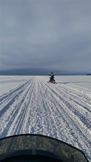 12 miles across the 300 foot deep frozen north channel of Lake Huron, across the Internation ice bridge to St Joseph’s island Canada 3 islands 1 day. This is an amazing trip I would highly recommend to the serious snowmobiler. | Daryl Hagle