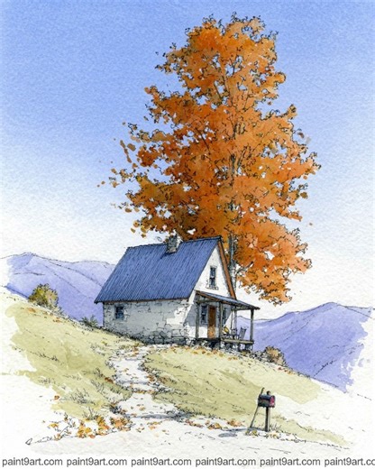 Painting cabins makes me think about simplicity. Just lines, colors, and space — nothing more. Watercolor helps me slow down and appreciate that balance. It reminds me that calm can come from the smallest things. Get 50 tiny cabin coloring pages (PDF Download) in comment #watercolor | Watercolor Start Here
