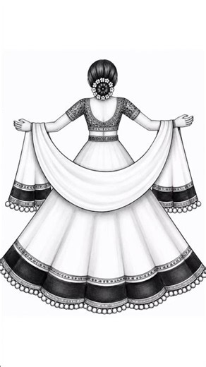 Beautiful Lehenga Drawing Tutorial | Simple Bridal Lehenga Art| #shorts #shortsfeed #lehanga
