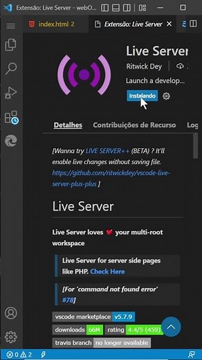 Como instalar extensão Live server Visual Studio Code