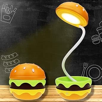 Cute Desk Lamp for Kids, Rechargeable Hamburger Small Desk Lamps with Adjustable Neck Dimmable Touch Switch, Nursery Night Lights, Kawaii Desk Accessories, Kawaii Room Decor for Boys Girls Gifts
