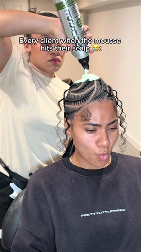 I swear every client makes this face when the mousse hits their scalp 😭😂 Braiders know exactly what I’m talking about. Clients… why does this happen?? #fyp #braids #nycbraider #funny