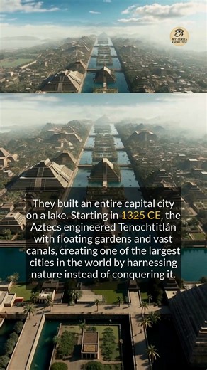 The Aztecs engineered a massive capital city directly on a lake with canals and floating gardens. #ancienthistory #history #construction | Mysteries Knowledge