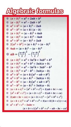 Important Algebra formulas | algebra formulas | algebraic identities | #algebraformula