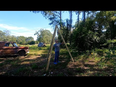 BUILDING A SIMPLE TRIPOD FOR LEVELING GRAVE STONE MARKER | CHAIN HOIST TRIPOD