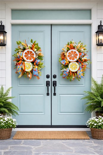 Citrus Summer Wreath Swag, Lemon Orange Door Decor, Bright Front Porch Set - Etsy
