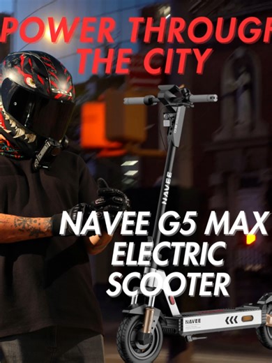 Elevate every ride—weekday commutes to weekend escapes—with the NAVEE G5 Max ⚡ Built for the long haul, this premium e-scooter packs a 500W motor (1000W peak), hits 25 mph, conquers 24% inclines, and delivers up to 43.5 miles of worry-free range. Dual suspension 10” tubeless tires = buttery-smooth rides. Front drum brake rear E-ABS = confidence on every stop. With IPX5 water resistance, the G5 Max is ready for whatever the road throws at you. Ride farther. Ride smoother. Ride smarter. 🛴🔥 #NAVE