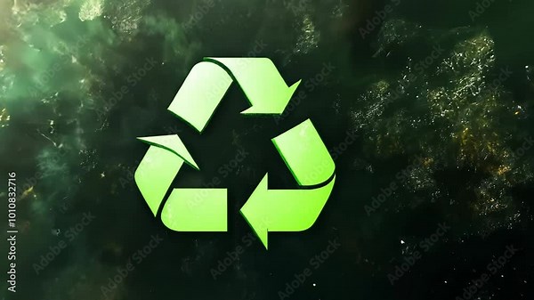 A green recycle symbol is shown on a dark green background