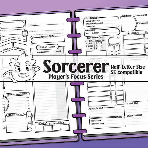 D&D 5E Character Sheet for Sorcerers | Focus Series | Printable | Half Letter/junior Size - Etsy