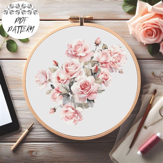 Roses Bouquet Cross Stitch Pattern: Romantic Floral Embroidery (PDF Digital Download) - Etsy