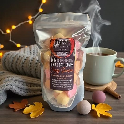 NEW ARRIVAL | 1890 Natural Bath Co. Cozy Season Mini Bubble Bath Bombs Bring warmth and comfort to your bath ritual with our newest release, a curated collection of Mini Bubble Bath Bombs designed for the ultimate self-care experience. Each blend is thoughtfully crafted with natural essential oils and skin-nourishing botanicals, featuring seasonal favorites like: • Peppermint Marshmallow • Cinnamon Bun • Oatmilk & Honey Simply toss into warm water and unwind as they fizz, foam, and fill your spa
