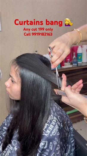 Curtain bangs 💇‍♀️ any cut only 199, call 9919182163 #hairstyle #viral #hair #youtube #haircut