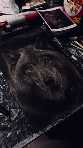 My wolf drawing 🐺 👨🏽‍🎨 crayola pencils on masonite 🙏🏽💯 #nicolassmithartist #fyp #fyp