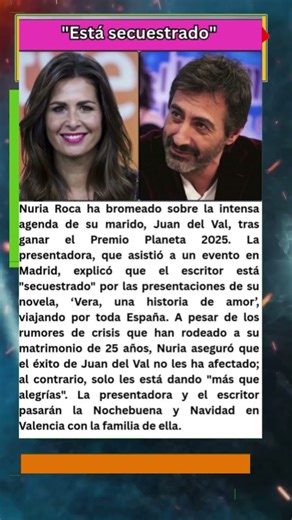 Nuria Roca advierte a Juan Del Val por cómo le está afectando el éxito