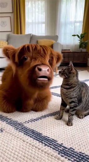 One Cat Smack… and the Mini Cow COLLAPSES Dramatically! 🤣🐮🐱