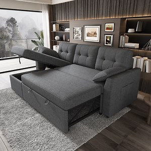 VANACC Sectional Sofa Bed with Storage and Soft Seat ,Reversible Pull Out Couch for Living Room,Gray
