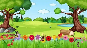 nature Flower garden trees butterflies 2d cartoon ANIMATION