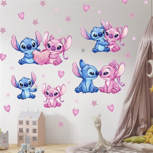 Stitch and Angel Wall Decals Cute Cartoon Characters Wall Stickers Kids Room Decor Stitch Angel Nursery Wall Decal - Etsy