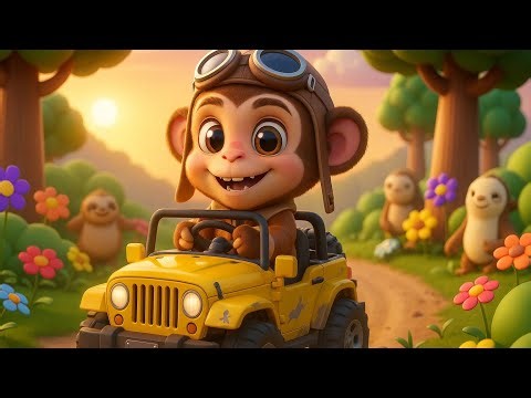 Cute Monkey Rides a Jeep in Cartoon World 🌸🐒 | 3D Cartoon Video for Kids