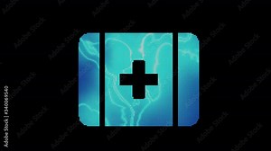 The symbol first aid is assembled from small balls. Then it shimmers with blue. It crumbles and disappears. In - Out loop. Alpha channel Premultiplied - Matted with color black