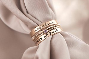 Class Ring Set, Gold Modern Class Rings, Personalized Graduation Gift for Her, High School Class of 2024, 2025, 2026, 2027, 2028 - Etsy