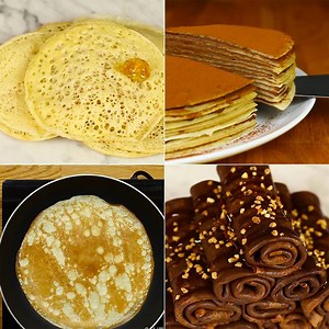 3 idées de recettes de crêpes 🥞 RECETTES COMPLETES: 1) Crêpes mille trous (Baghrir) Pour une dizaine de crêpes milles trous INGRÉDIENTS: Pour la pâte à crêpes – 500 ml d’eau – 190 g de semoule de blé dur fine – 40 g de farine – 15 g de sucre – 3 g de sel – 5 g de levure chimique – 10 g de levure fraiche de boulanger Pour la garniture – Beurre – Miel – Fleur d’oranger ÉTAPES: Pour la pâte à crêpes Mixez ensemble tous les ingrédients (avec un mixeur plongeant et dans un bol si pas de gros blender