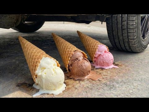 🍦 Crushing Experiment Ice Cream Cones vs Car! Crushing Soft & Crunchy Things!