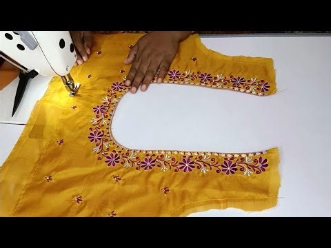 computer embroidery design work blouse stitching & cutting back part step by step #embroidery