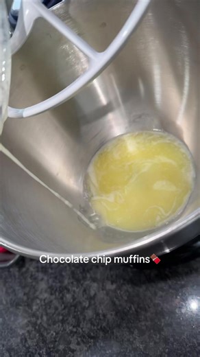 Chocolate chip muffin recipe * ﻿﻿1/2 cup melted butter * ﻿﻿1 cup sugar * ﻿﻿1 tbsp vanilla * 2 eggs * 1 cup milk * 1tbsp vinegar * 1/4 cup vanilla yogurt * 2 tbls oil * ﻿﻿2 1/2 cups flour * 2 tsp baking powder * ﻿﻿1/2 tsp baking soda * pinch of salt * add 1tsp cinnamon (my secret ingredient to literally everything) add chocolate chips to your liking * bake 5 mins at 425°F, then 15 mins at 350°F #fyp #muffins #kitchenaid #chocolatechip #baking
