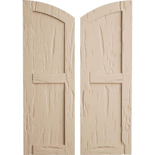 Reviews for Ekena Millwork 18 in. x 40 in. Polyurethane Timberthane Pecky Cypress Two Equal Flat Panel Elliptical Top Faux Wood Shutters Primed Tan | Pg 1 - The Home Depot