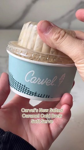Carvel’s new Salted Caramel Cold Brew Soft Serve features the taste of Salted Caramel Cold Brew blended into Carvel’s creamy Original Soft Serve. #softserve #softserveicecream #carvel #carveliceream #saltedcaramel #caramelicecream #saltedcaramelicecream #saltedcaramelcoldbrew #coldbrew #icecreamlovers