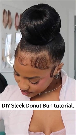 Sleek Donut Bun + Fluffy Baby Hair tutorial! #DonutBun #SleekHairTutorial #hairhacks #shorts #hair