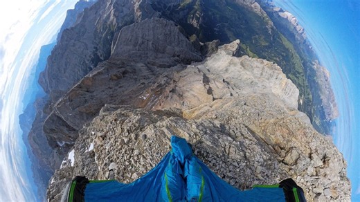 Beautiful Wingsuit Jump Over the Dolomites