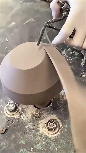 Gloved Hands Shaping Spinning Clay Smooth Pottery Vessel Forms #shorts