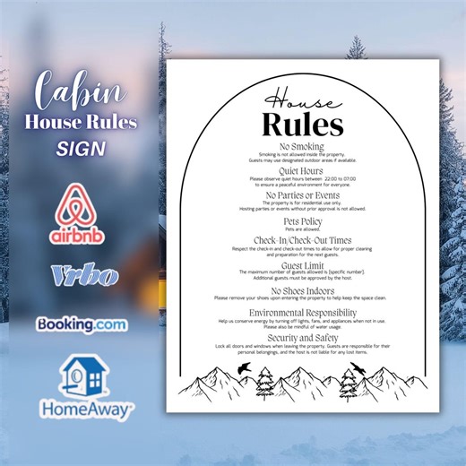 Airbnb House Rules Sign Template, Cabin Welcome Sign Canva, Mountain Vacation Rental House Rules, Guest Information - Etsy