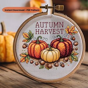 Pumpkin Cross Stitch Pattern PDF, Autumn Sampler, Rustic Fall Wall Art - Etsy