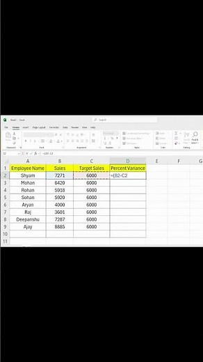 Excel Percent Variance Formula Explained | Sales vs Target Comparison