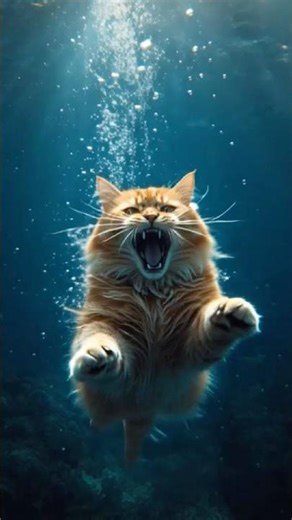 Orange Maine Coon Cat Swimming