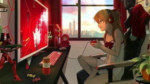 Asuka Langley Sohryu Playing Video Games Live Wallpaper - WallpaperWaifu
