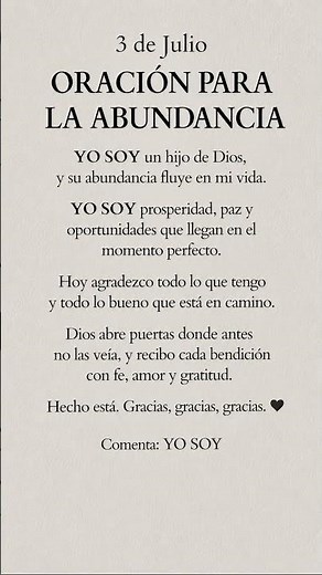 ORACIÓN PARA LA ABUNDANCIA | 3 de Julio | YO SOY Prosperidad, Paz y Bendiciones ✨🙏 #frasedeldía