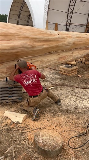 24K views · 4.9K reactions | Dave’s pre fitting this monster log for a huge garage on our Indiana build!! | Langberg Log Homes | Facebook