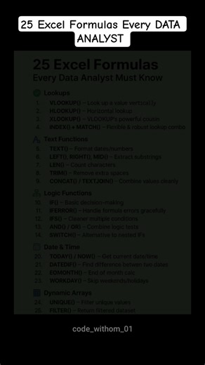 25 Excel Formulas Every DATA ANALYST #codewithom