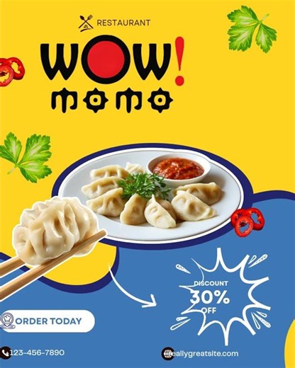 Wow! Momo Poster Ad 🤤🔥 | Food Branding & Visual Design