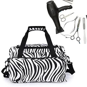 ZJchao Hairdressing Tools Bag, Cosmetology Bag Salon Barber Handbag with Handle Shoulder Straps Hairstyling Case Travel Luggage Pouch Styling Bag for Hair Cutting Supplies (Zebra)